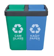 Контейнер для сортування сміття подвійний для паперу і пластику, зелений/синій, 40+40л, 55*35,5*59см 77661 фото