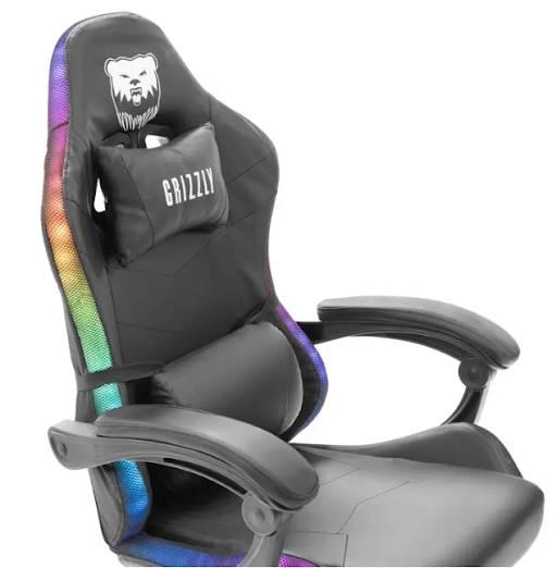 Геймерское кресло Grizzly с RGB LED подсветкой (12 режимов), Чорный 78012 фото