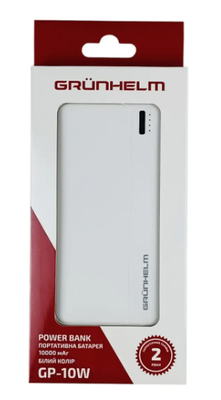 Power Bank - Портативна батарея 10.000 mAh. білий - GP-10W GRUNHELM 78055 фото