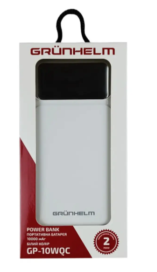 Power Bank - Портативная батарея 10.000 mAh. белый - GP-10WQC быстрая зарядка 22.5W GRUNHELM 78056 фото
