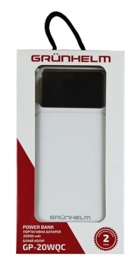 Power Bank - Портативная батарея 20.000 mAh. белый - GP-20WQC быстрая зарядка 22.5W GRUNHELM 78060 фото