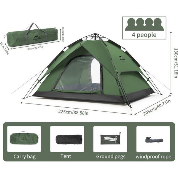 Намет чотиримісний автоматичний Naturehike, темно-зелений 78410 фото