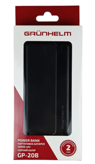 Power Bank - Портативная батарея 20.000 mAh. черный - GP-20B GRUNHELM 78061 фото