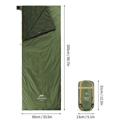 Спальный мешок Naturehike LW180 Mini NH21MSD04, правый, XL, темно-зеленый 78120 фото