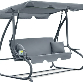 Садова гойдалка - лежак 2в1 "Relax Plus" FunFit 3 місна, з навісом і подушками (Сіра) 78413 фото