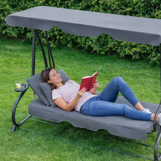 Садова гойдалка - лежак 2в1 "Relax Plus" FunFit 3 місна, з навісом і подушками (Сіра) 78413 фото