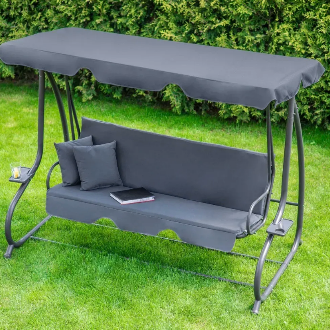 Садова гойдалка - лежак 2в1 "Relax Plus" FunFit 3 місна, з навісом і подушками (Сіра) 78413 фото