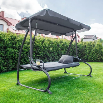 Садова гойдалка - лежак 2в1 "Relax Plus" FunFit 3 місна, з навісом і подушками (Сіра) 78413 фото