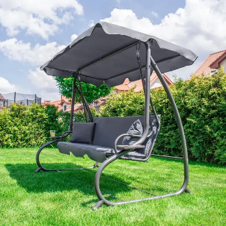 Садова гойдалка - лежак 2в1 "Relax Plus" FunFit 3 місна, з навісом і подушками (Сіра) 78413 фото
