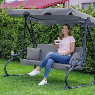 Садова гойдалка - лежак 2в1 "Relax Plus" FunFit 3 місна, з навісом і подушками (Сіра) 78413 фото