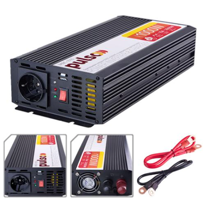 Перетворювач напруги/Зарядн. пристрій PULSO IMBC-1010/12V-220V/1000W/10A/мод.хвиля/клеми 77904 фото
